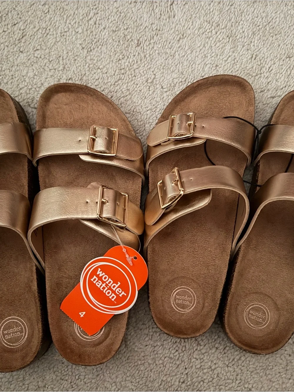 wonder nation Metallic Rose Gold Double-Buckle Slide Sandals